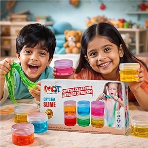 Mad Over Toys Crystal Slime with Sparkly Crystals|Transparent Jelly Slime, Non-Sticky, Stretchy & Stress-Relieving Sensory Toy|Boys & Girls 3+ DIY Creative Clay Toy|Birthday Gift|Party Favor(Pk of 6) A+ Image 2