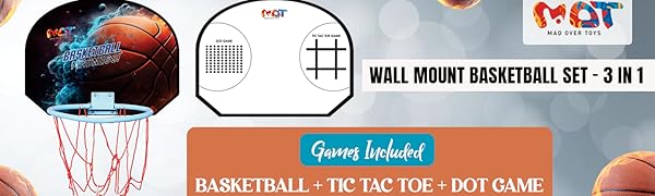 Mad Over Toys Wall Mount Basketball Set for Kids | 3-in-1 Hoop with Tic Tac Toe & Dot Game | Indoor & Outdoor Fun Game A+ Image 5