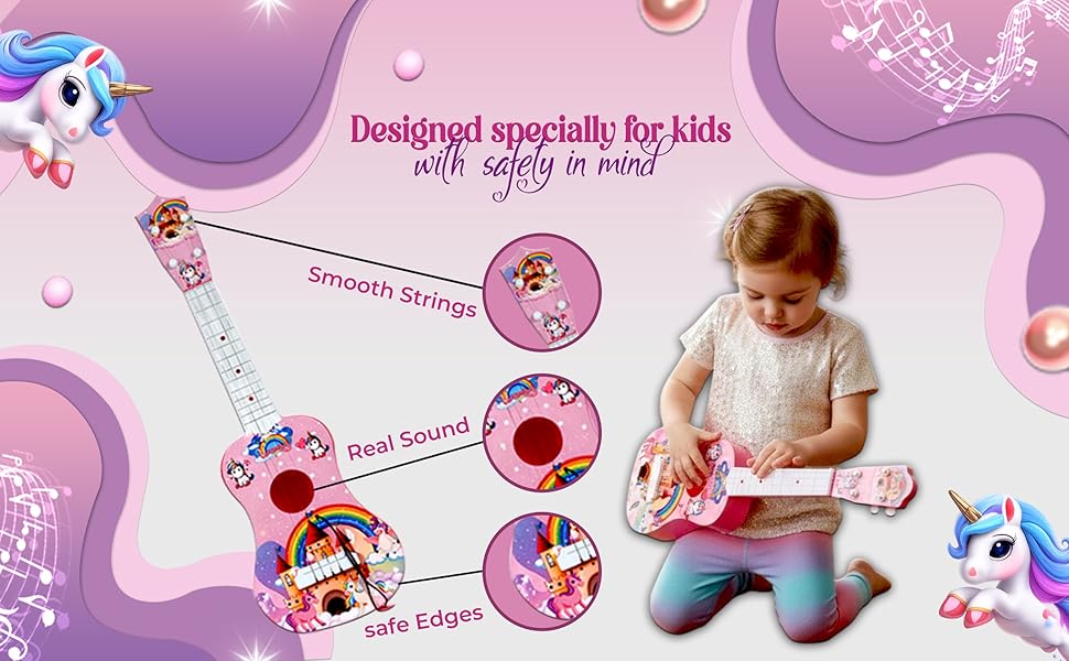 Mad Over Toys Unicorn Little Rockstar Guitar for Kids | Beginner Musical Instrument for Home, Learning & Gift A+ Image 3