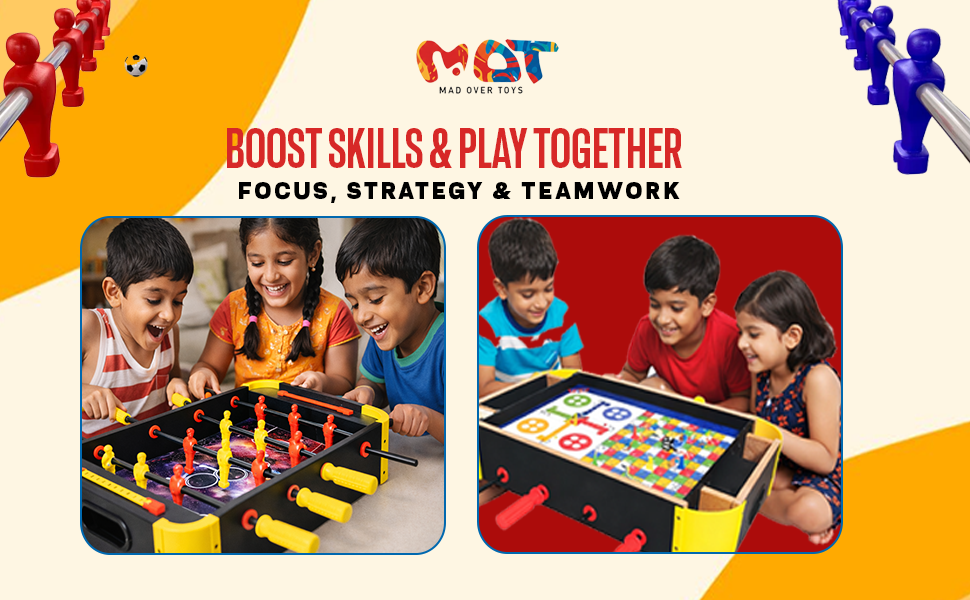 Mad Over Toys 3 In 1 Table Top Foosball Game for Kids | Indoor Multi Game Table for Home, Playroom & Gift A+ Image 3