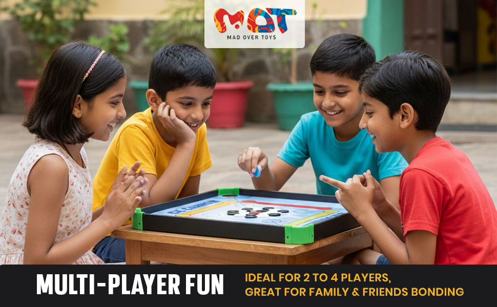 Mad Over Toys Ice Carrom 4-in-1 Board Game | Carrom, Ludo, Snake & More | Indoor Fun & Learning Game for Kids & Family A+ Image 1