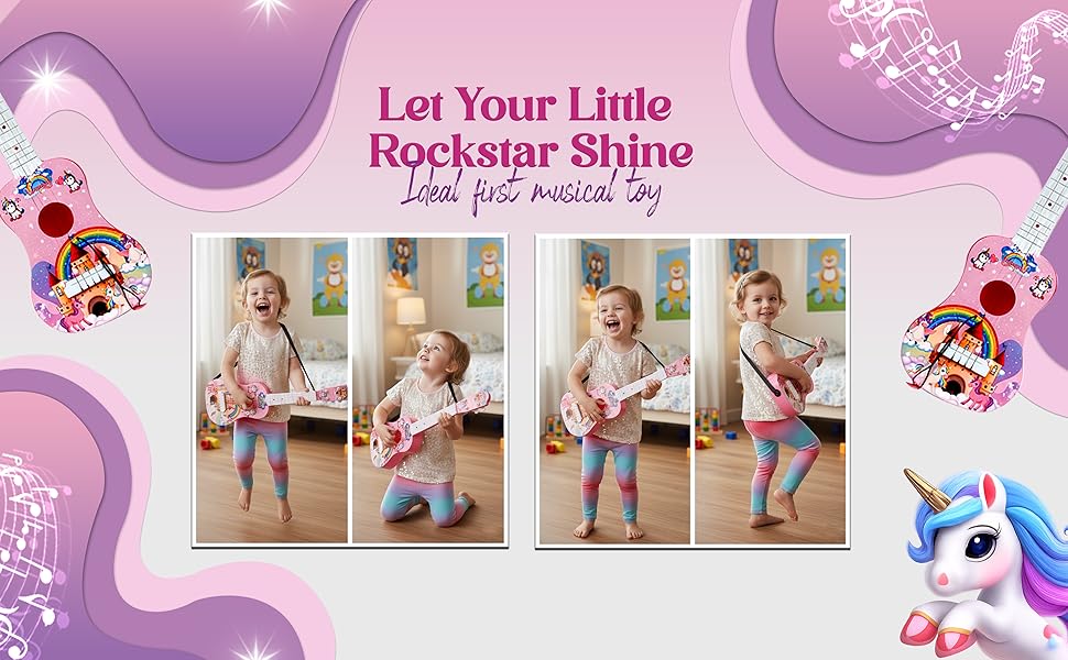 Mad Over Toys Unicorn Little Rockstar Guitar for Kids | Beginner Musical Instrument for Home, Learning & Gift A+ Image 1
