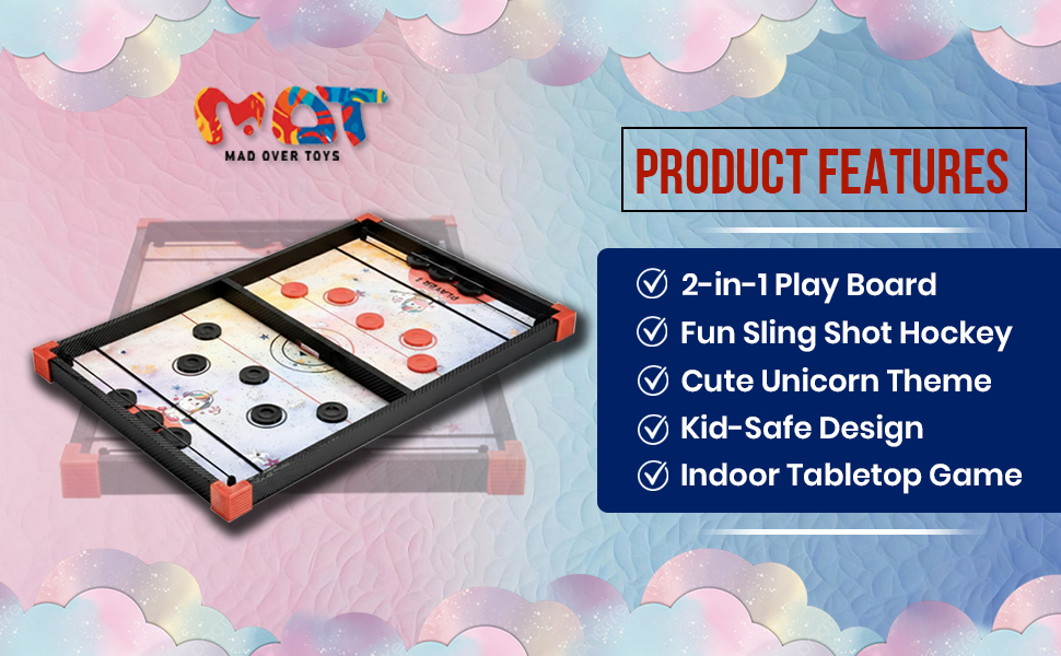 Mad Over Toys 2-in-1 Unicorn String Hockey Game with Whiteboard | Indoor Table Game for Kids | Fun & Educational Toy A+ Image 1