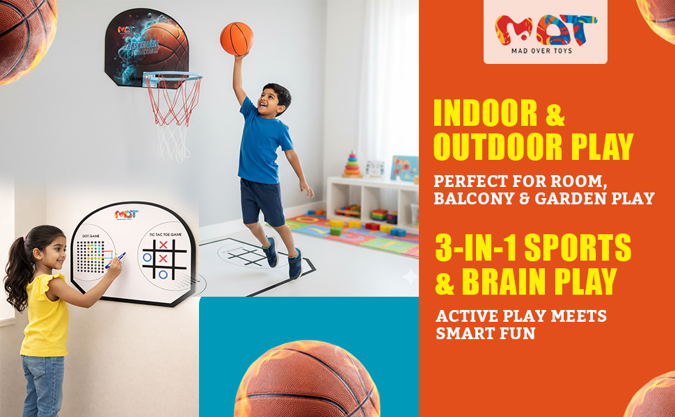 Mad Over Toys Wall Mount Basketball Set for Kids | 3-in-1 Hoop with Tic Tac Toe & Dot Game | Indoor & Outdoor Fun Game A+ Image 4