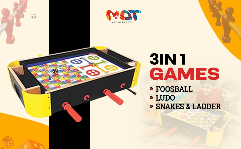 Mad Over Toys 3 In 1 Table Top Foosball Game for Kids | Indoor Multi Game Table for Home, Playroom & Gift A+ Image 1