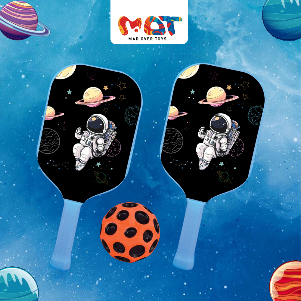 Mad Over Toys Space Theme Pickle Game Set for Kids | Paddle Ball Game with 2 Space Theme Paddles & Moon Ball | Indoor & Outdoor Play Toy | Fun Sports Game for Boys & Girls|Birthday Gift for Kids 5+ Years