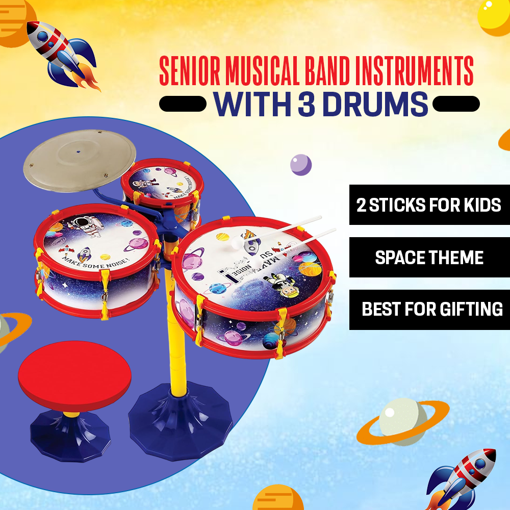 Mad Over Toys Space Little Rockstar Drum Set for Kids – Space-Themed Musical Drum Kit for Toddlers, Beginner Percussion Toy to Build Rhythm & Creativity