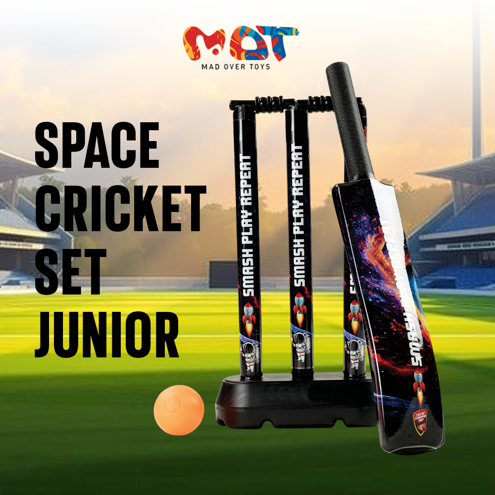 Mad Over Toys Space Cricket Set Junior for Kids – Space-Themed Cricket Bat and Ball Set for Toddlers, Indoor Outdoor Sports Toy to Build Coordination