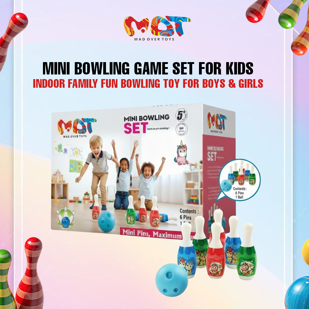 Mad Over Toys Mini Bowling Set Box for Kids – Indoor Bowling Game Toy for Toddlers, Educational Skill-Building Play Set for Hand-Eye Coordination