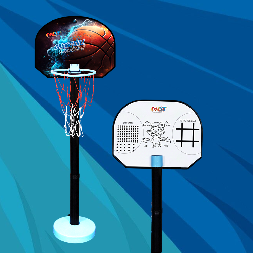 Mad Over Toys 2 in 1 Adjustable Basketball Set for Kids | Height Adjustable Indoor Outdoor Basketball Hoop | Easy Assemble Basketball Toy for Boys & Girls