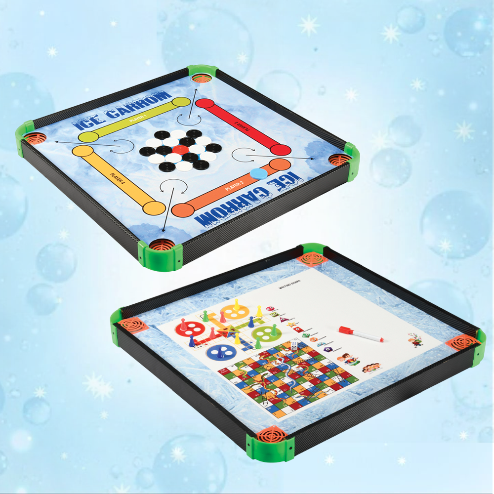 Mad Over Toys Ice Carrom 4-in-1 Board Game | Carrom, Ludo, Snake & More | Indoor Fun & Learning Game for Kids & Family