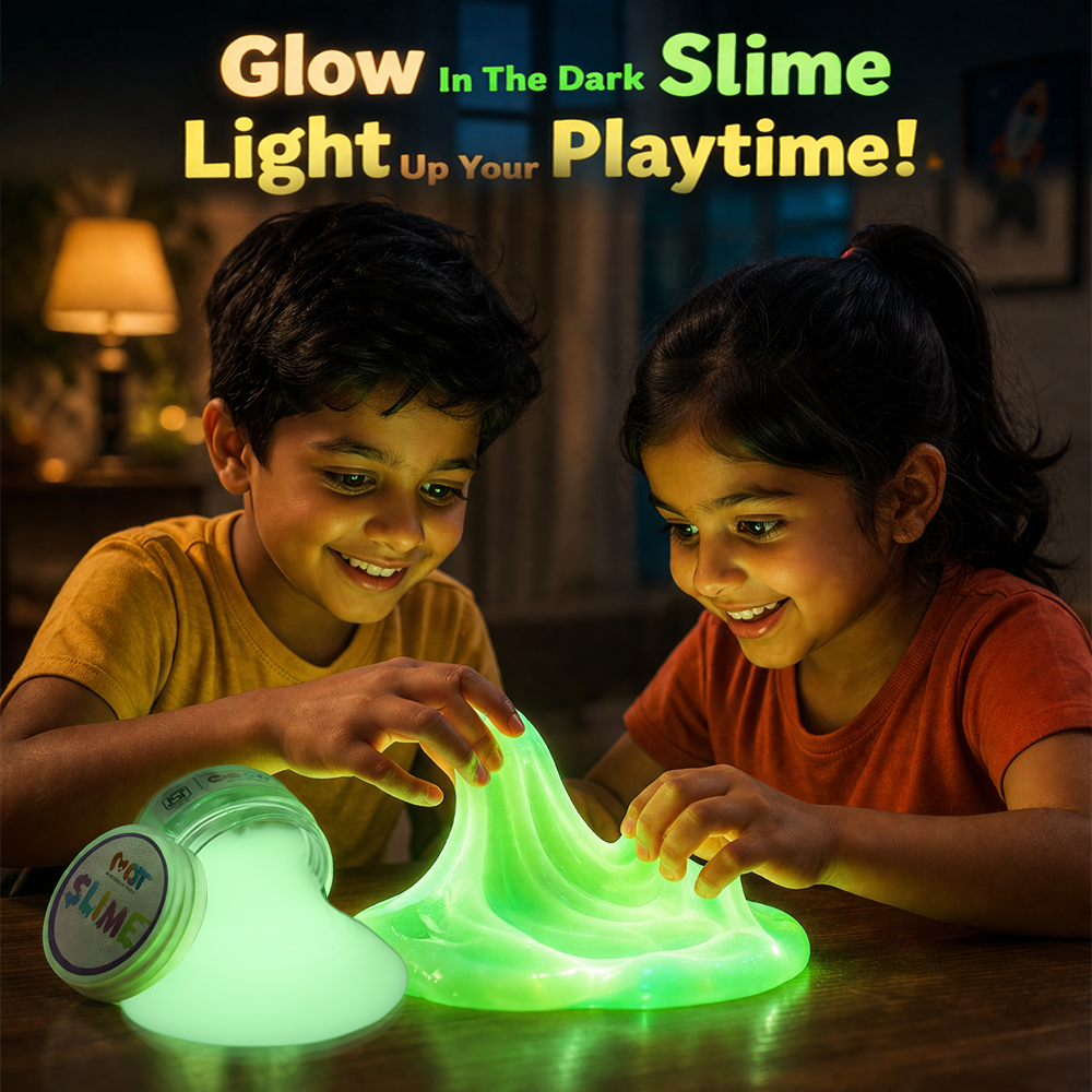 Mad Over Toys Glow in the Dark Slime for Kids | Neon Luminous Stretchy Slime – Non-Sticky & Super Soft Sensory Toy |Perfect for Night Play, Science Projects & Birthday Return Gifts For Boys & Girls 3+(Pack of 4)