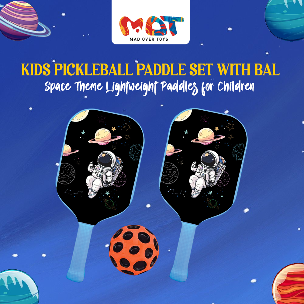 Mad Over Toys Space Theme Pickle Game Set for Kids | Paddle Ball Game with 2 Space Theme Paddles & Moon Ball | Indoor & Outdoor Play Toy | Fun Sports Game for Boys & Girls|Birthday Gift for Kids 5+ Years