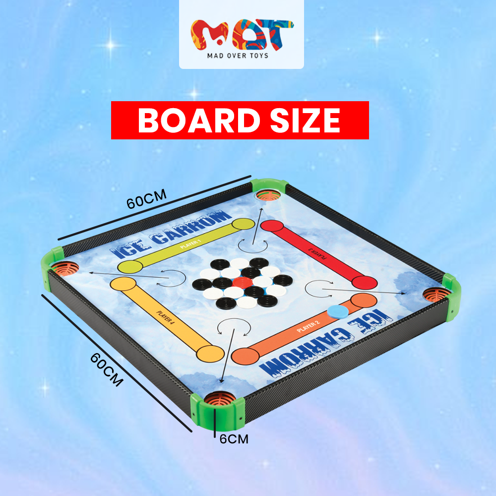 Mad Over Toys Ice Carrom 4-in-1 Board Game | Carrom, Ludo, Snake & More | Indoor Fun & Learning Game for Kids & Family