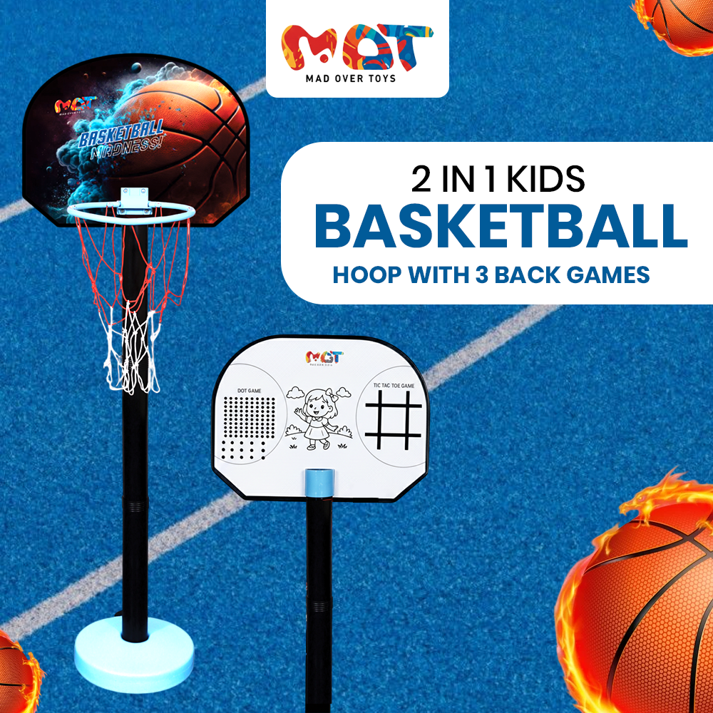 Mad Over Toys 2 in 1 Adjustable Basketball Set for Kids | Height Adjustable Indoor Outdoor Basketball Hoop | Easy Assemble Basketball Toy for Boys & Girls