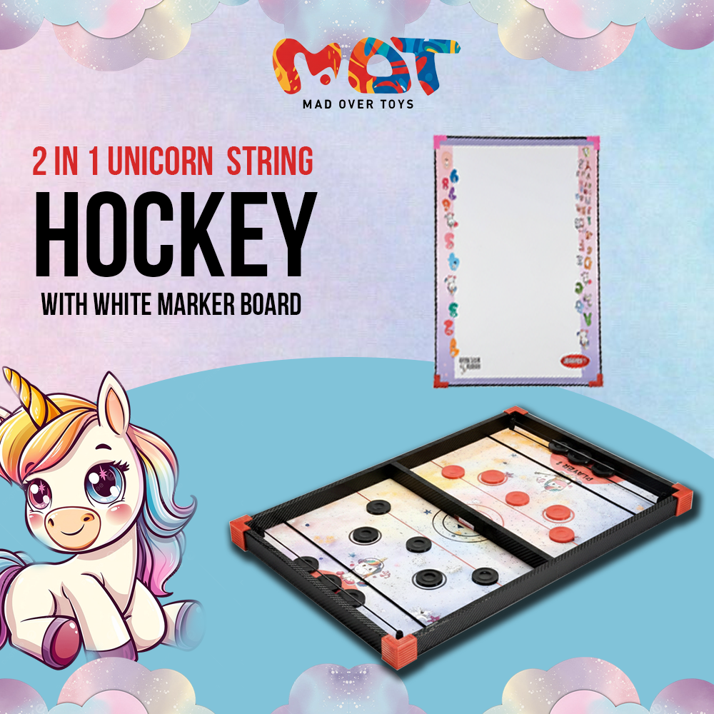 Mad Over Toys 2 In 1 Space & Unicorn String Hockey Big for Kids | Indoor Table Game for Home, Playroom & Gift