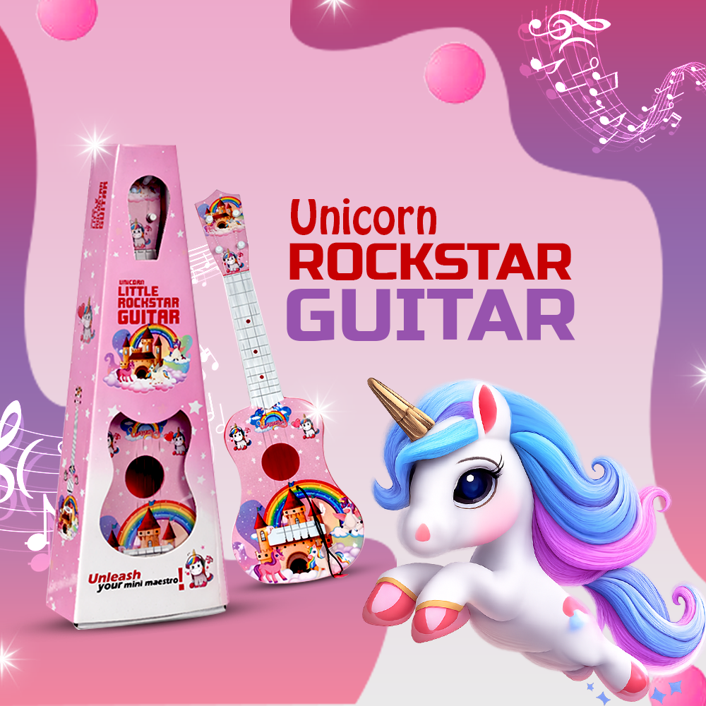 Mad Over Toys Unicorn Little Rockstar Guitar for Kids | Beginner Musical Instrument for Home, Learning & Gift