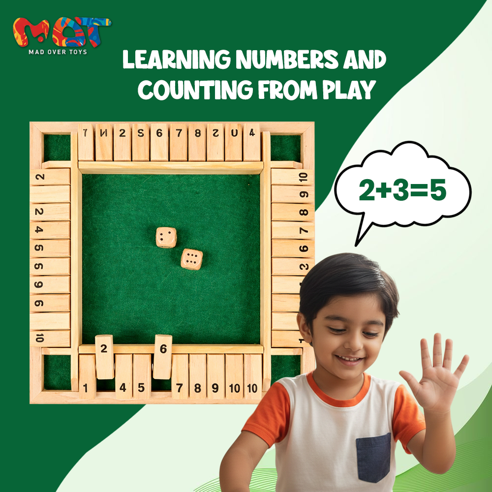 Mad Over Toys Shut The Box Dice Game for Kids & Family | Classic Wooden Math Game for Home, Travel & Gift