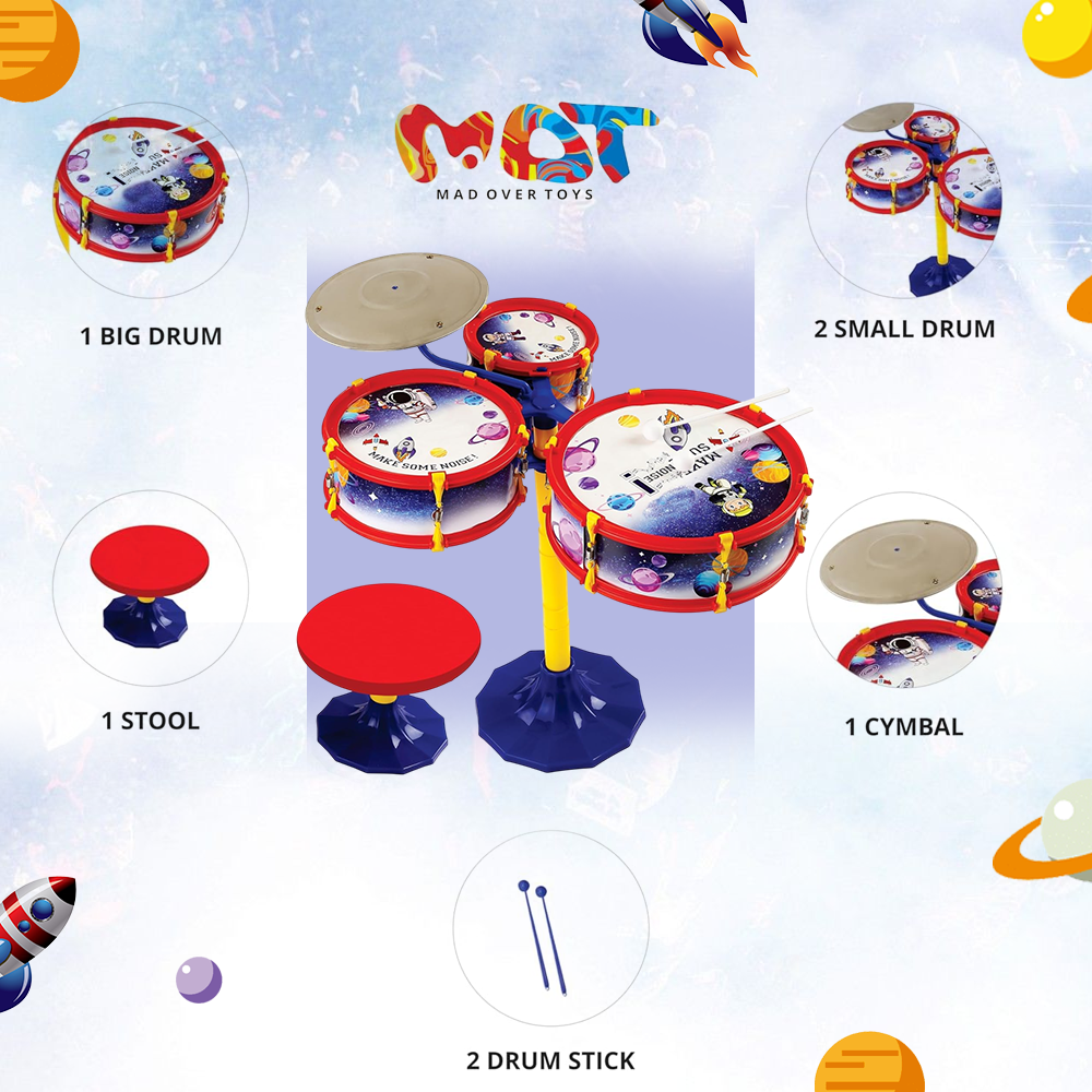 Mad Over Toys Space Little Rockstar Drum Set for Kids – Space-Themed Musical Drum Kit for Toddlers, Beginner Percussion Toy to Build Rhythm & Creativity