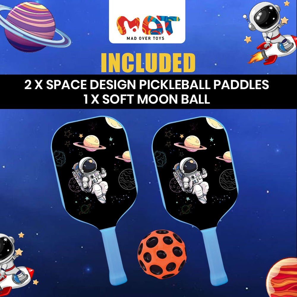 Mad Over Toys Space Pickleball Paddle Set for Kids | 2 Paddles with Soft Ball | Lightweight Indoor & Outdoor Game