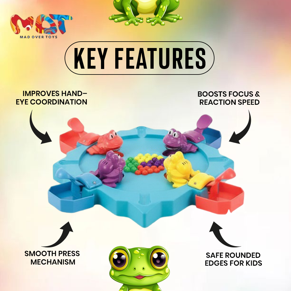 Mad Over Toys Hungry Frog Game 4 Player | Fun Multiplayer Indoor Game for Kids, Family & Gift
