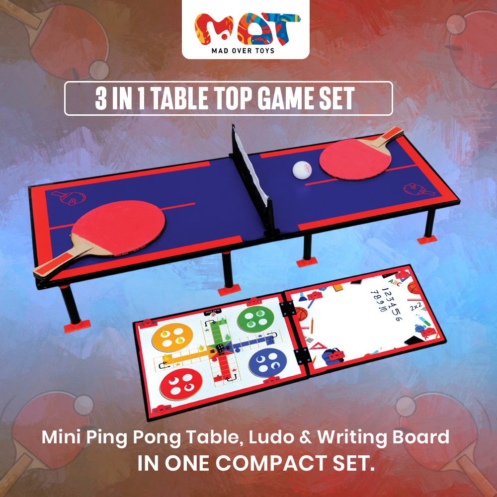 Mad Over Toys My First 3-in-1 Game Set | Mini Ping Pong Table, Ludo & Writing Board | Indoor Fun & Learning Game for Kids