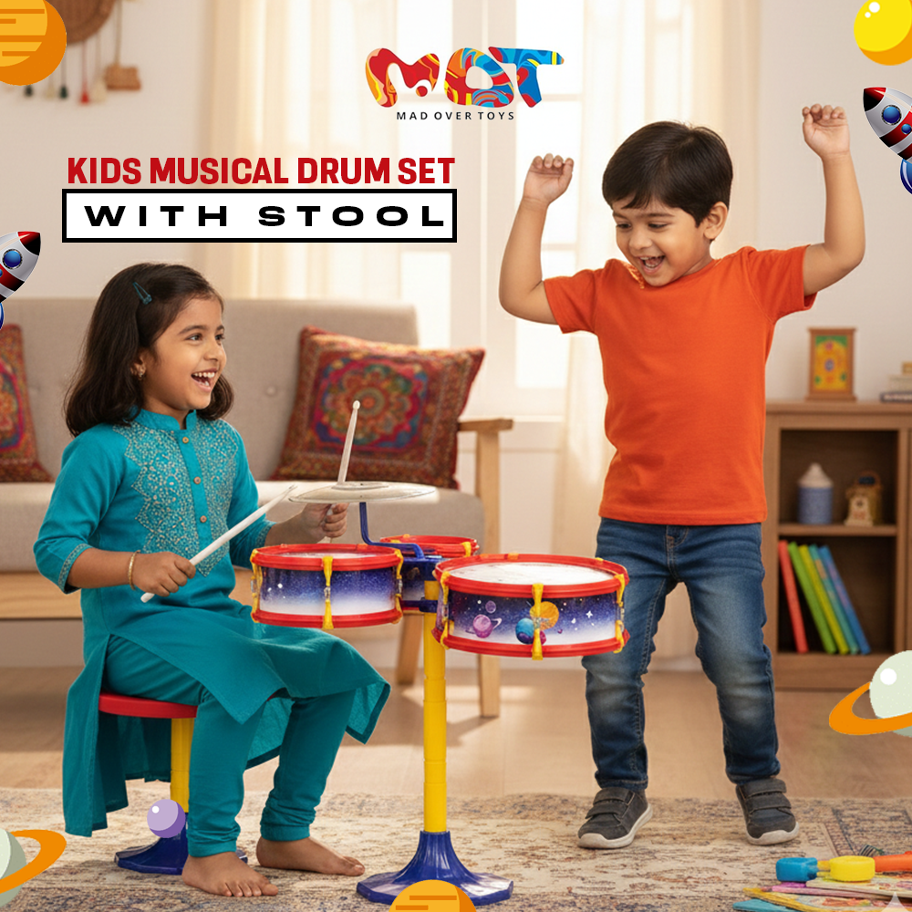 Mad Over Toys Space Little Rockstar Drum Set for Kids – Space-Themed Musical Drum Kit for Toddlers, Beginner Percussion Toy to Build Rhythm & Creativity