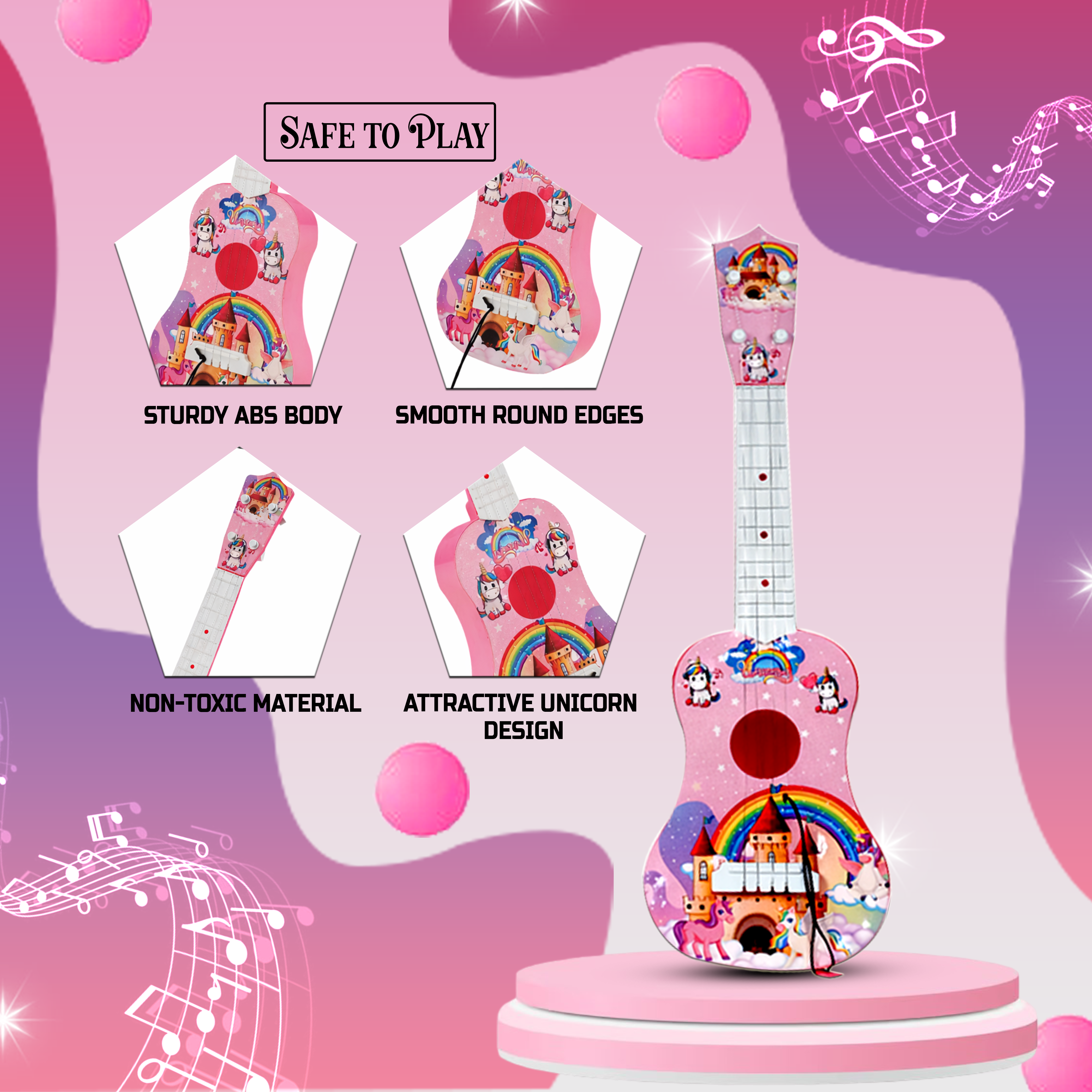 Mad Over Toys Unicorn Little Rockstar Guitar for Kids | Beginner Musical Instrument for Home, Learning & Gift