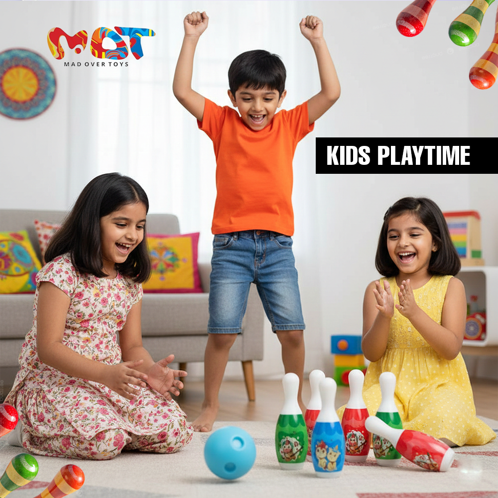 Mad Over Toys Mini Bowling Set Box for Kids – Indoor Bowling Game Toy for Toddlers, Educational Skill-Building Play Set for Hand-Eye Coordination