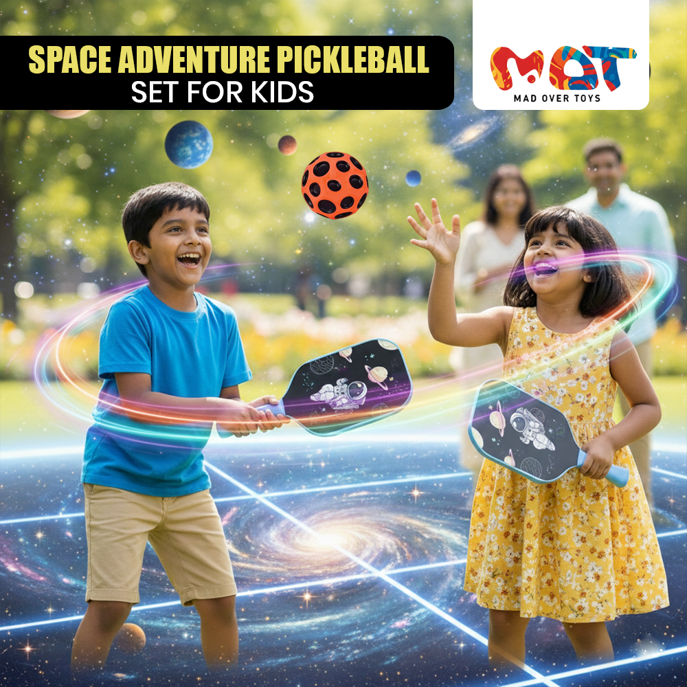 Mad Over Toys Space Pickleball Paddle Set for Kids | 2 Paddles with Soft Ball | Lightweight Indoor & Outdoor Game