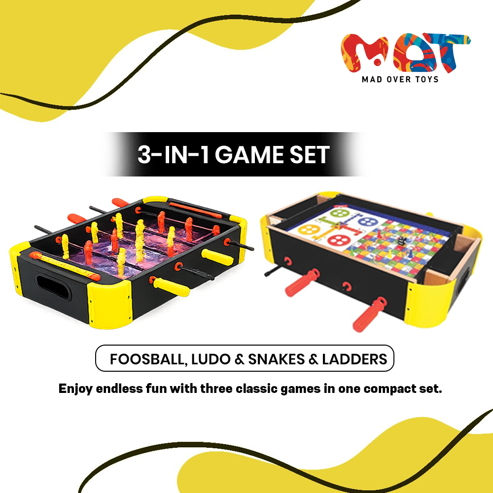 Mad Over Toys 3 In 1 Table Top Foosball Game for Kids | Indoor Multi Game Table for Home, Playroom & Gift