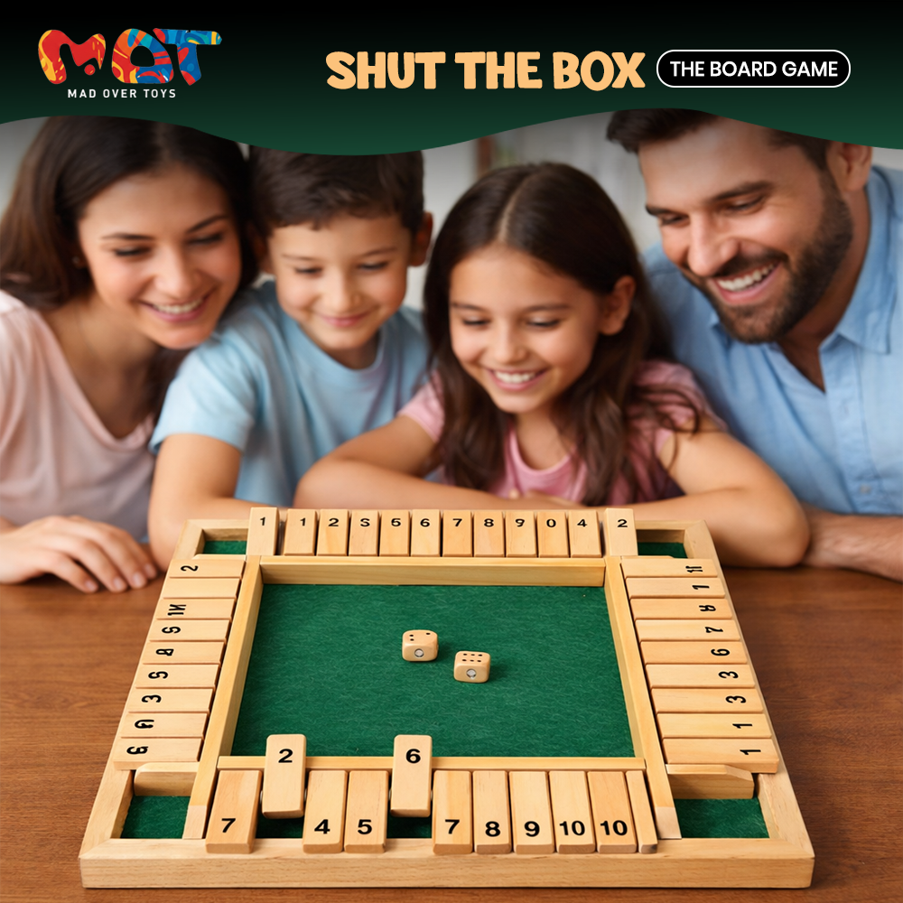 Mad Over Toys Shut The Box Dice Game for Kids & Family | Classic Wooden Math Game for Home, Travel & Gift