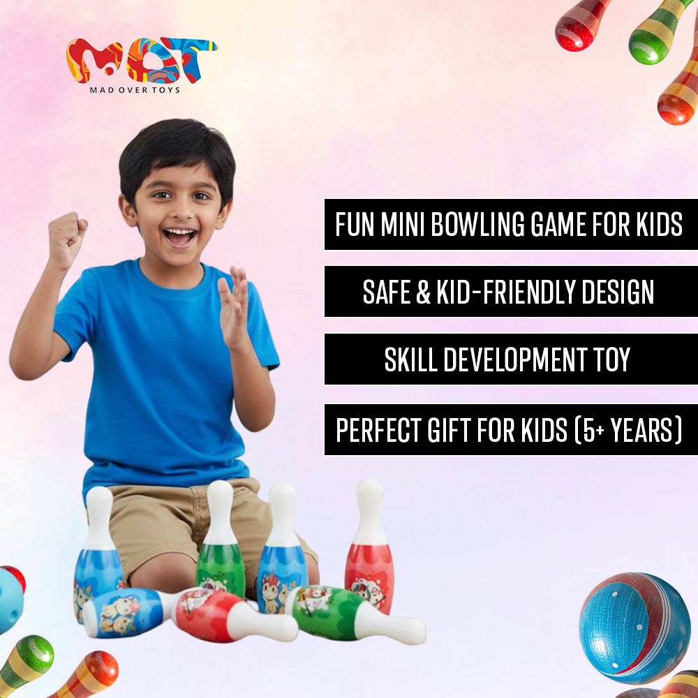 Mad Over Toys Mini Bowling Set Box for Kids – Indoor Bowling Game Toy for Toddlers, Educational Skill-Building Play Set for Hand-Eye Coordination