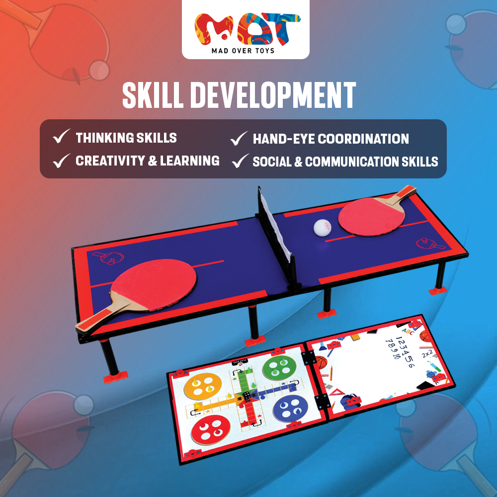 Mad Over Toys My First 3-in-1 Game Set | Mini Ping Pong Table, Ludo & Writing Board | Indoor Fun & Learning Game for Kids