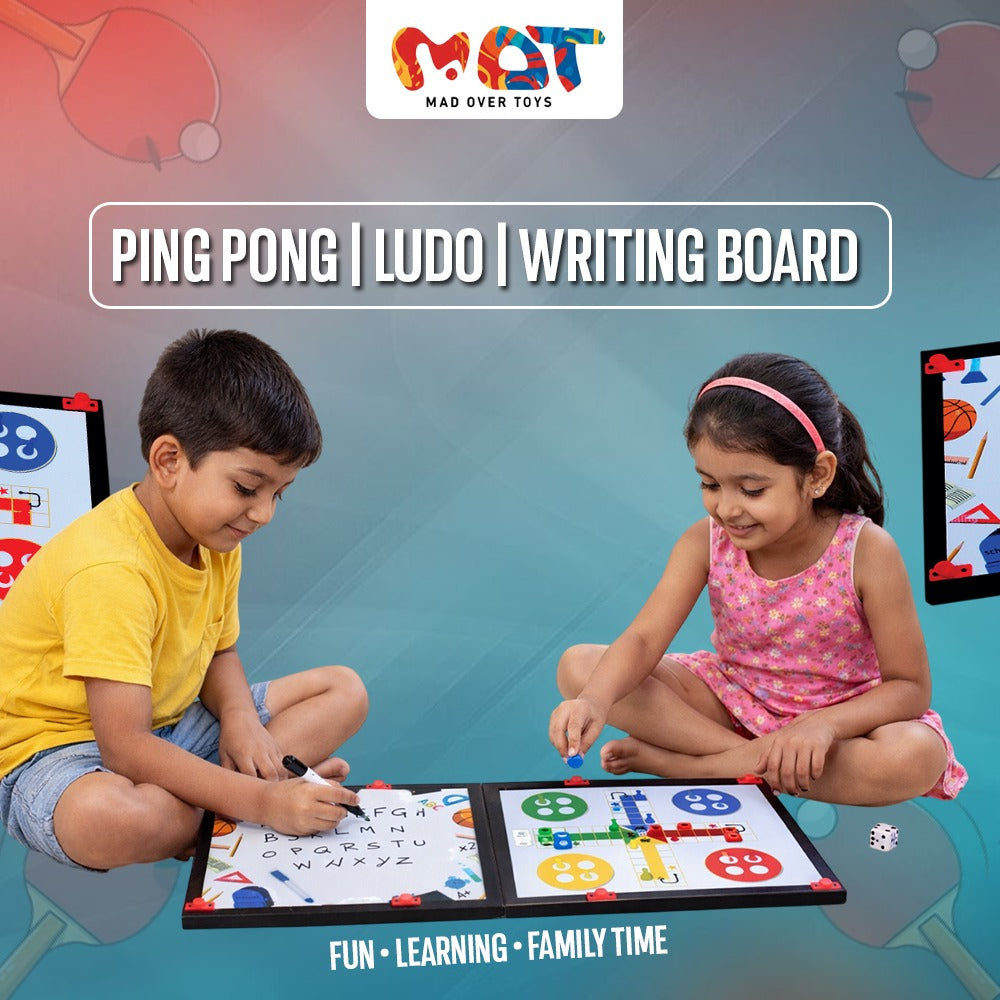 Mad Over Toys My First 3-in-1 Game Set | Mini Ping Pong Table, Ludo & Writing Board | Indoor Fun & Learning Game for Kids
