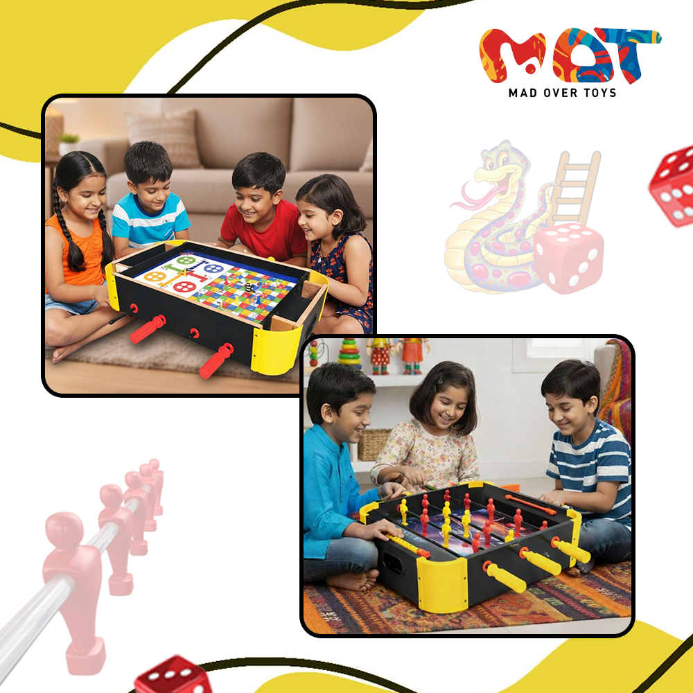 Mad Over Toys 3 In 1 Table Top Foosball Game for Kids | Indoor Multi Game Table for Home, Playroom & Gift