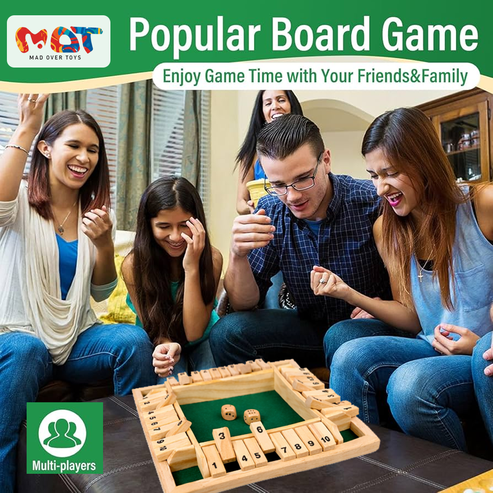 Mad Over Toys Shut The Box Dice Game for Kids & Family | Classic Wooden Math Game for Home, Travel & Gift