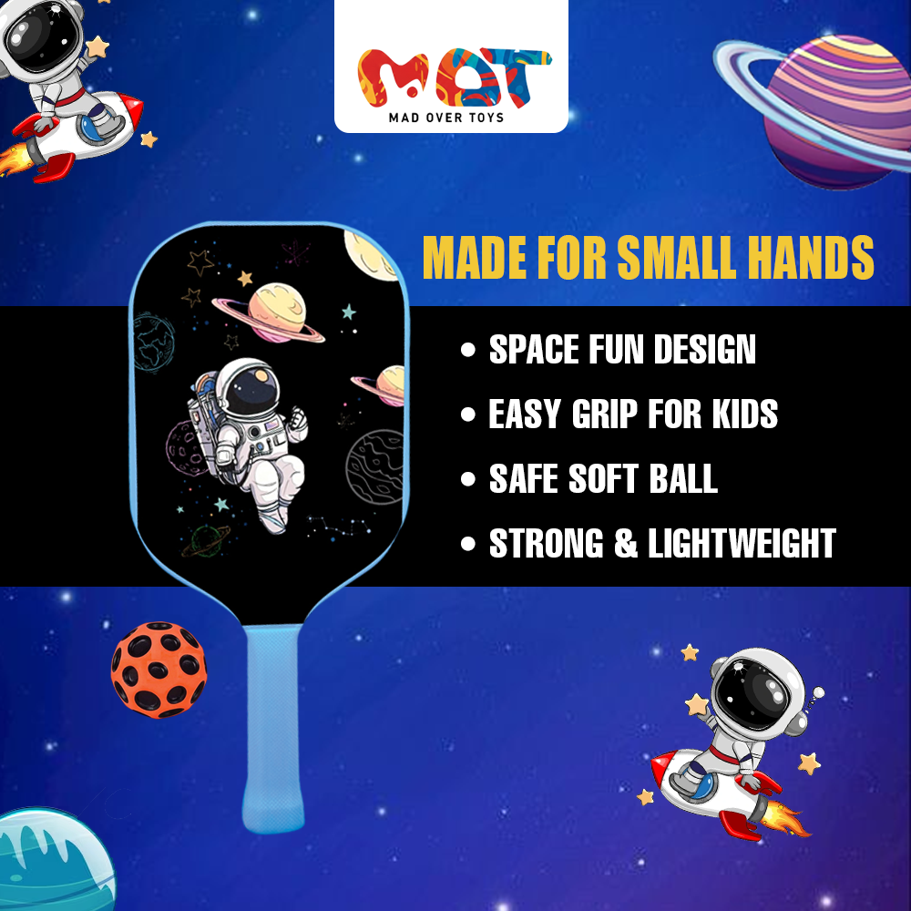 Mad Over Toys Space Pickleball Paddle Set for Kids | 2 Paddles with Soft Ball | Lightweight Indoor & Outdoor Game