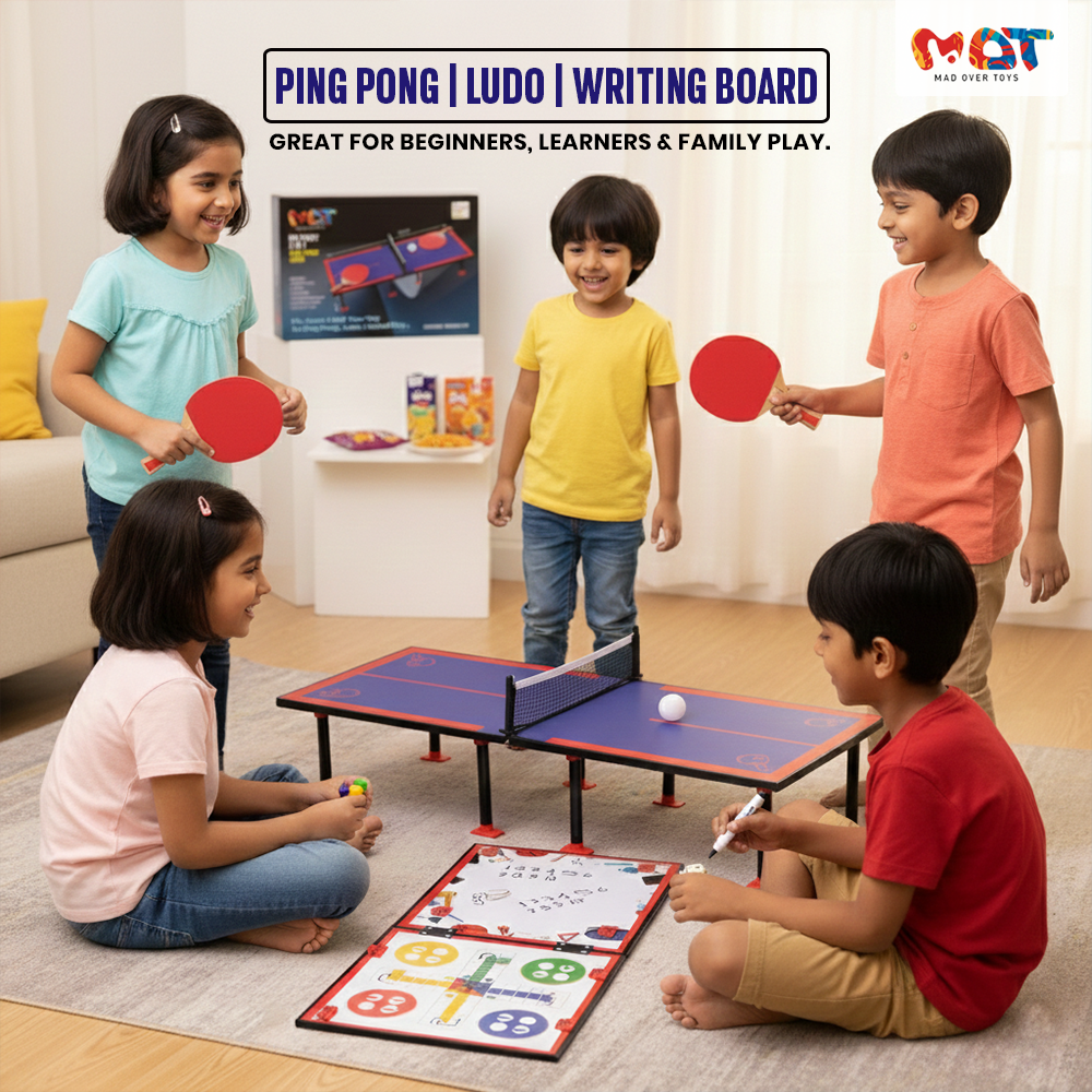 Mad Over Toys My First 3-in-1 Game Set | Mini Ping Pong Table, Ludo & Writing Board | Indoor Fun & Learning Game for Kids