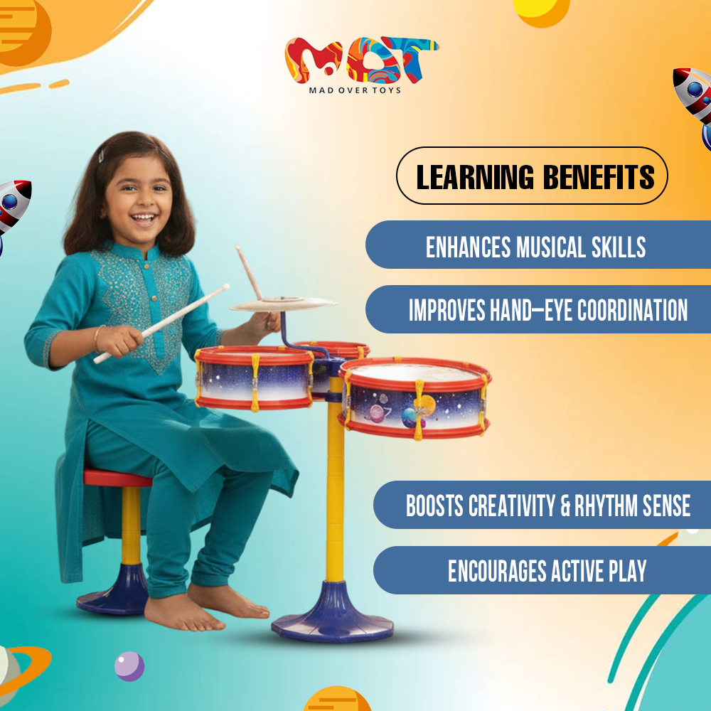 Mad Over Toys Space Little Rockstar Drum Set for Kids – Space-Themed Musical Drum Kit for Toddlers, Beginner Percussion Toy to Build Rhythm & Creativity