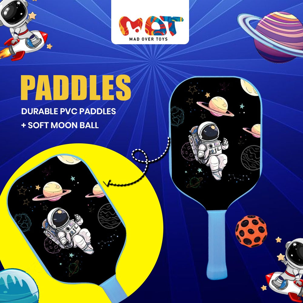 Mad Over Toys Space Pickleball Paddle Set for Kids | 2 Paddles with Soft Ball | Lightweight Indoor & Outdoor Game