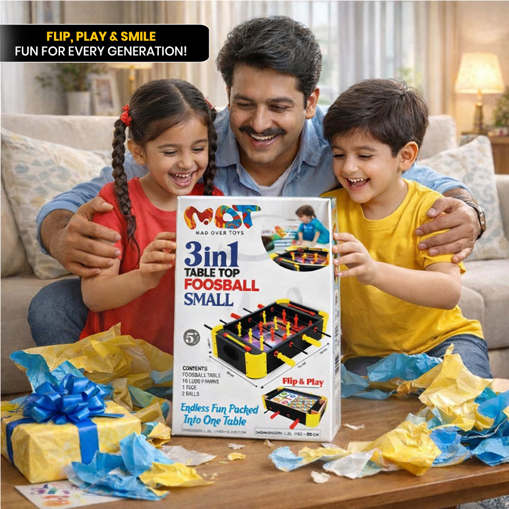 Mad Over Toys 3 In 1 Table Top Foosball Game for Kids | Indoor Multi Game Table for Home, Playroom & Gift