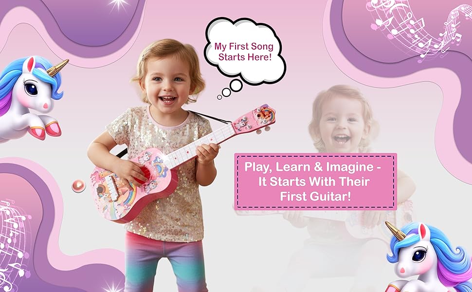 Mad Over Toys Unicorn Little Rockstar Guitar for Kids | Beginner Musical Instrument for Home, Learning & Gift A+ Image 2