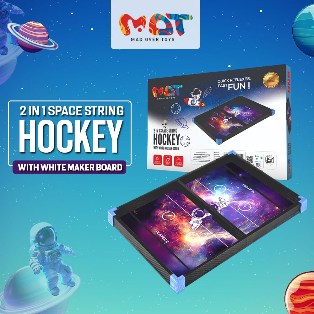 Mad Over Toys 2-in-1 Space String Hockey Game with Whiteboard | Indoor Table Game for Kids | Fun & Skill Development Toy