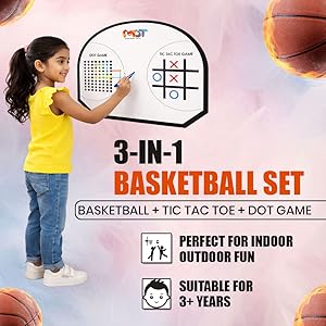 Mad Over Toys Wall Mount Basketball Set for Kids | 3-in-1 Hoop with Tic Tac Toe & Dot Game | Indoor & Outdoor Fun Game A+ Image 1