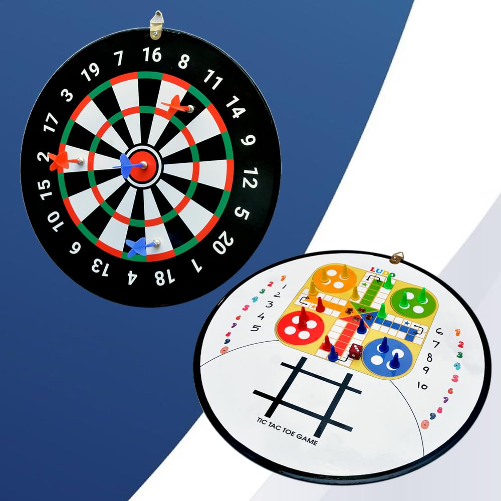 Mad Over Toys 3-in-1 Dart Board Game for Kids & Family | Dartboard with Ludo & Tic Tac Toe | Indoor Fun & Skill Development Game