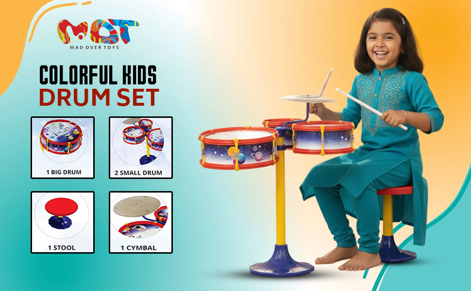 Mad Over Toys Space Little Rockstar Drum Set for Kids – Space-Themed Musical Drum Kit for Toddlers, Beginner Percussion Toy to Build Rhythm & Creativity A+ Image 2
