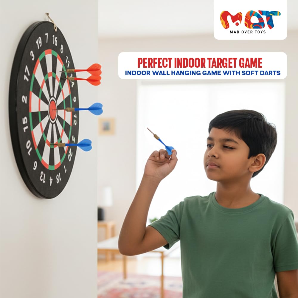 Mad Over Toys 3-in-1 Dart Board Game for Kids & Family | Dartboard with Ludo & Tic Tac Toe | Indoor Fun & Skill Development Game