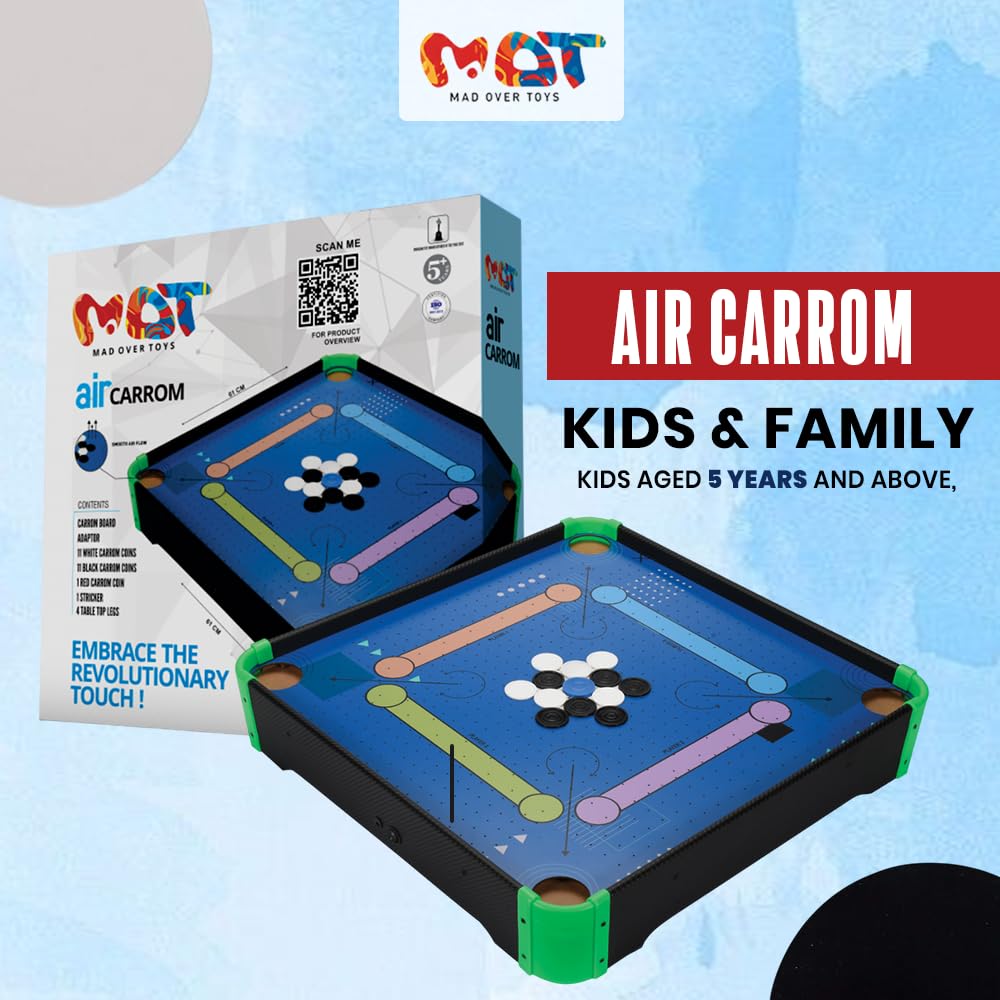 Mad Over Toys Air Carrom Game for Kids & Family | Smooth Air Flow Carrom Board | Indoor Table Game for Ages 5+