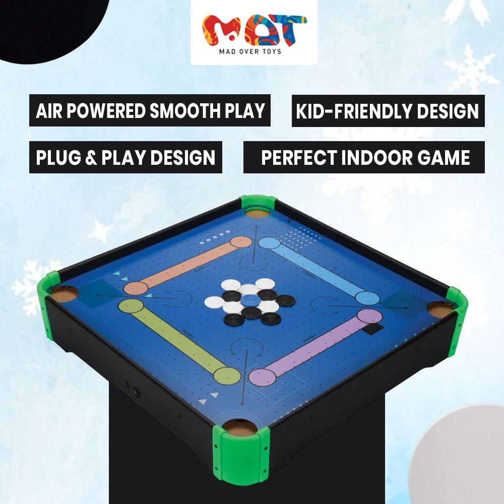 Mad Over Toys Air Carrom Game for Kids & Family | Smooth Air Flow Carrom Board | Indoor Table Game for Ages 5+